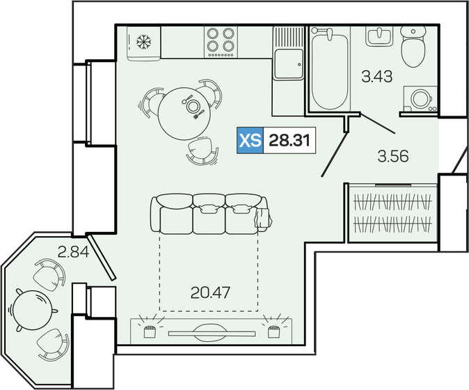 28,3 м², квартира-студия 3 607 104 ₽ - изображение 1