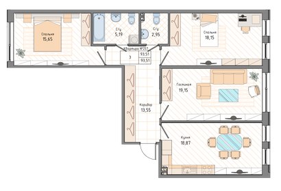 Квартира 93,5 м², 3-комнатная - изображение 1