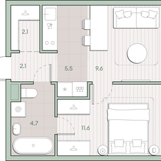 Квартира 35,6 м², 1-комнатная - изображение 2