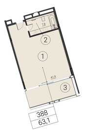 Квартира 63,1 м², 1-комнатные - изображение 1