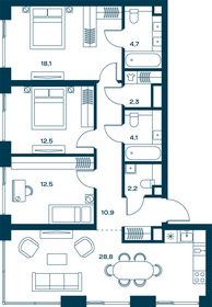 Квартира 96,1 м², 3-комнатная - изображение 1