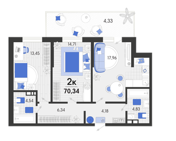 Квартира 70,3 м², 2-комнатная - изображение 1