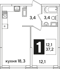 Квартира 37,2 м², 1-комнатная - изображение 2