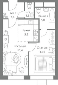 Квартира 46,1 м², 2-комнатная - изображение 1