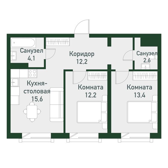 59,1 м², 2-комнатная квартира 6 793 050 ₽ - изображение 1