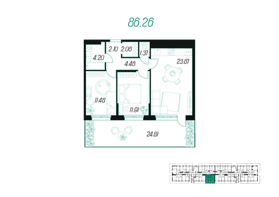 65,9 м², 2-комнатная квартира 7 737 834 ₽ - изображение 14