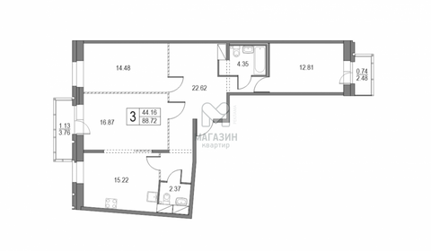 Квартира 90,6 м², 3-комнатная - изображение 2