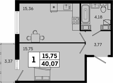 Квартира 40,1 м², 1-комнатная - изображение 1