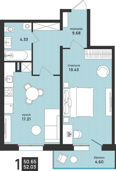 52 м², 2-комнатная квартира 7 226 389 ₽ - изображение 1