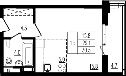 30,5 м², квартира-студия 5 186 525 ₽ - изображение 49