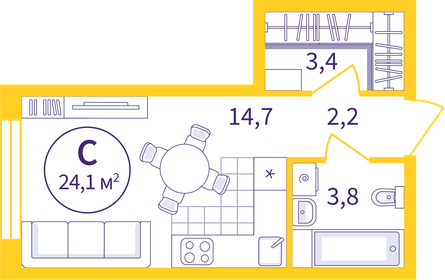 23 м², апартаменты-студия 3 930 000 ₽ - изображение 66