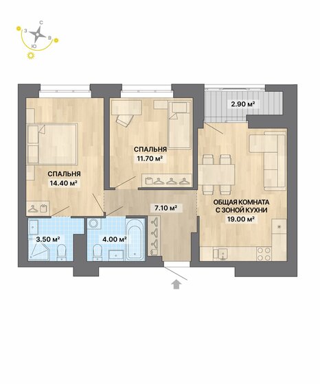 62,6 м², 2-комнатная квартира 8 050 000 ₽ - изображение 1