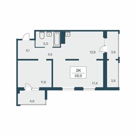 Квартира 68,9 м², 2-комнатная - изображение 1