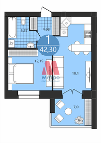 Квартира 42,3 м², 1-комнатная - изображение 1