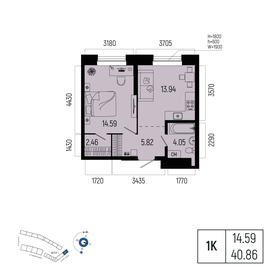Квартира 40,9 м², 1-комнатная - изображение 1