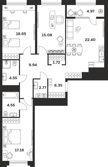 94,4 м², 3-комнатная квартира 16 714 110 ₽ - изображение 29