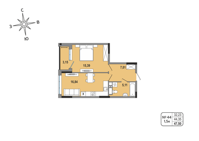 44,1 м², 2-комнатная квартира 2 990 000 ₽ - изображение 74