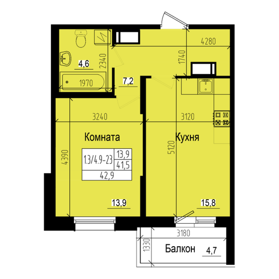 42,9 м², 1-комнатная квартира 10 062 114 ₽ - изображение 1