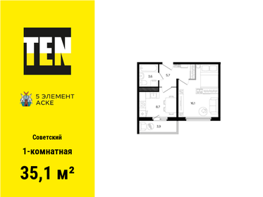 Квартира 35,1 м², 1-комнатная - изображение 1