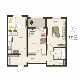 Квартира 56,4 м², 2-комнатная - изображение 1