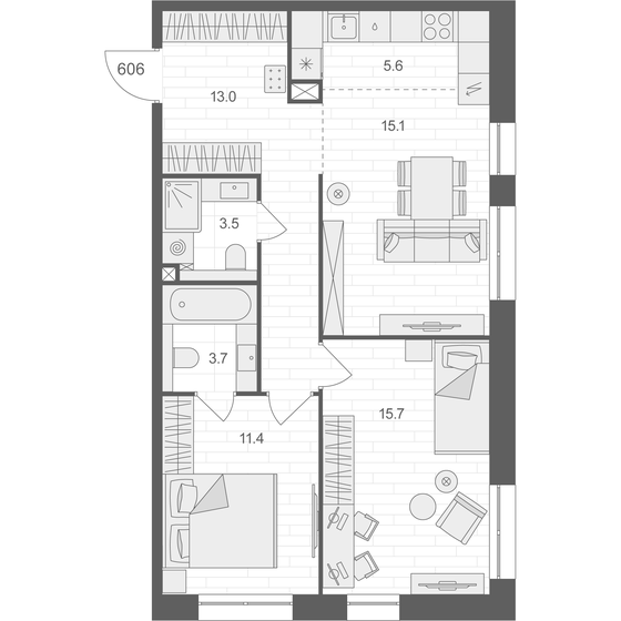 68 м², 2-комнатная квартира 35 945 208 ₽ - изображение 1