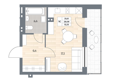 31,6 м², квартира-студия 5 300 000 ₽ - изображение 90