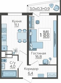 Квартира 39,4 м², 1-комнатная - изображение 1