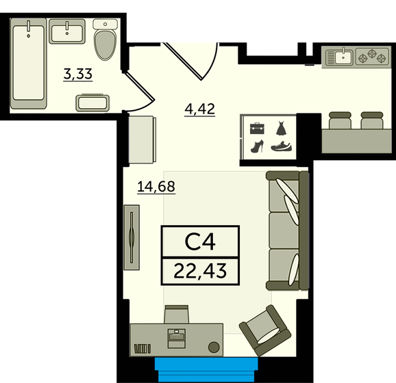 22,4 м², квартира-студия 3 588 800 ₽ - изображение 37