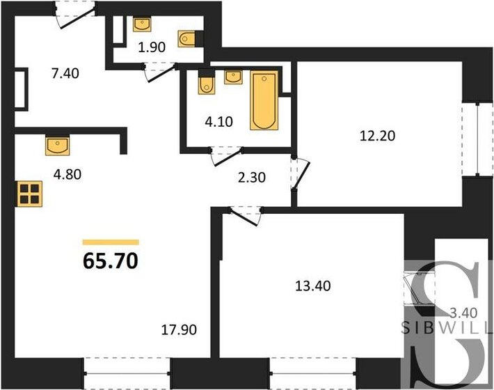 65,7 м², 2-комнатная квартира 10 240 000 ₽ - изображение 1