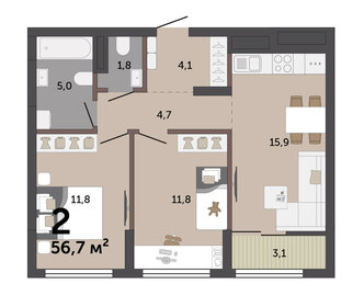 51,6 м², 2-комнатная квартира 7 790 000 ₽ - изображение 87