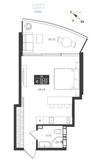 42,4 м², апартаменты-студия 13 997 425 ₽ - изображение 1