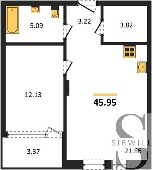 46 м², 1-комнатная квартира 5 738 000 ₽ - изображение 1