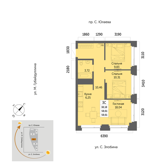 58,6 м², 3-комнатная квартира 8 264 000 ₽ - изображение 5