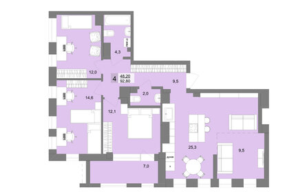 Квартира 92 м², 4-комнатная - изображение 1