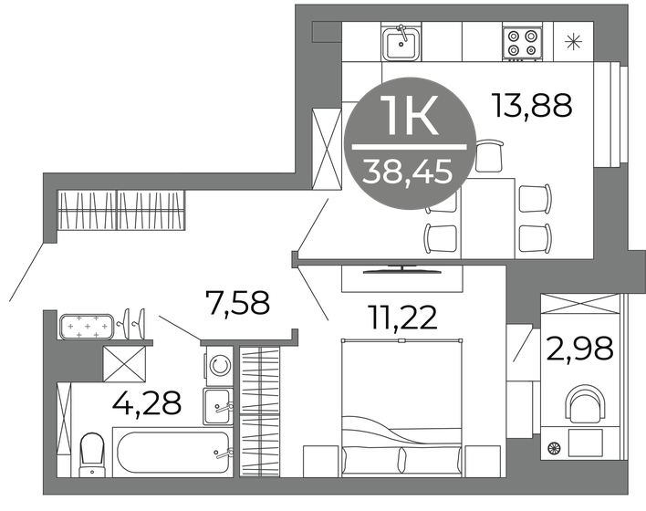 38,5 м², 1-комнатная квартира 4 940 907 ₽ - изображение 1
