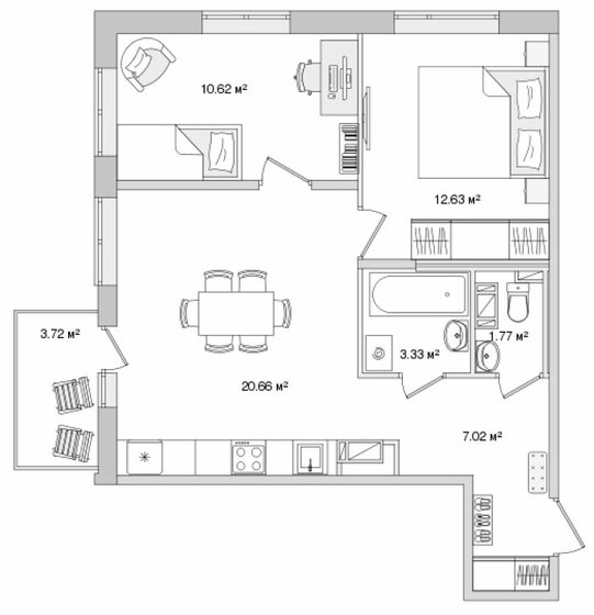 59,8 м², 2-комнатная квартира 20 156 654 ₽ - изображение 1