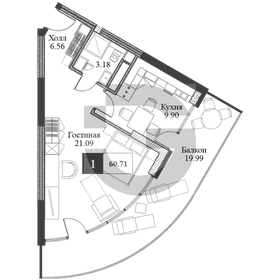 Квартира 62,2 м², 1-комнатная - изображение 1