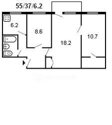 55,7 м², 3-комнатная квартира 7 500 000 ₽ - изображение 1