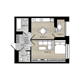 Квартира 38,7 м², 1-комнатная - изображение 1