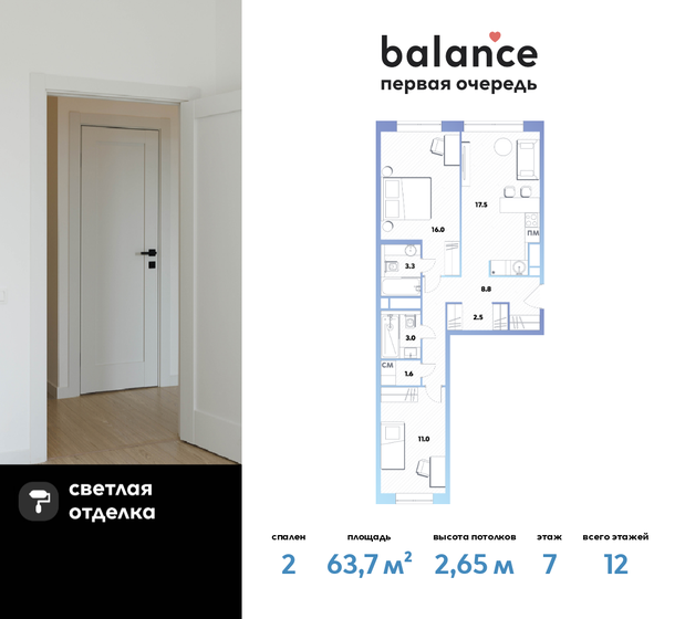 63,7 м², 2-комнатная квартира 24 690 120 ₽ - изображение 1