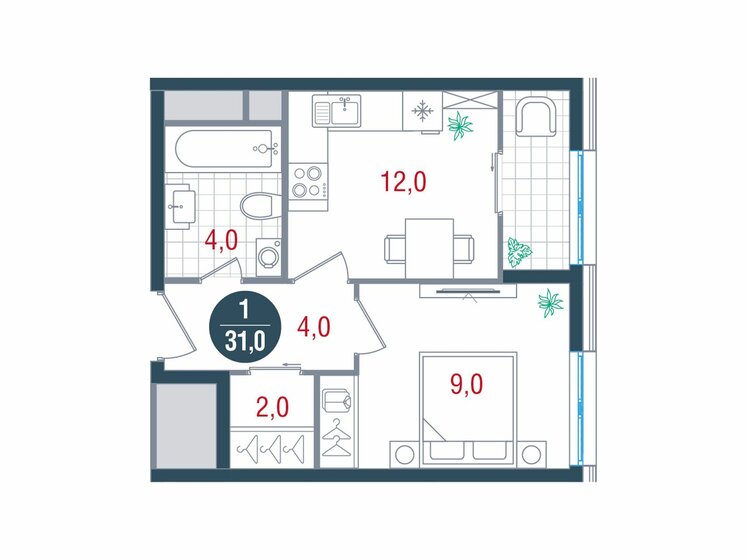 31 м², 1-комнатная квартира 11 244 630 ₽ - изображение 46