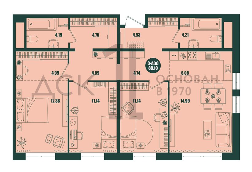 88,1 м², 3-комнатная квартира 9 750 000 ₽ - изображение 1