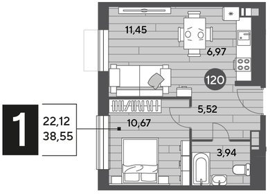 37,3 м², 1-комнатная квартира 5 479 475 ₽ - изображение 13
