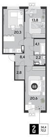 Квартира 72,2 м², 2-комнатная - изображение 2