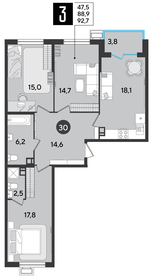 Квартира 92,7 м², 3-комнатная - изображение 1