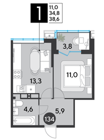 38,2 м², 1-комнатная квартира 7 109 020 ₽ - изображение 59