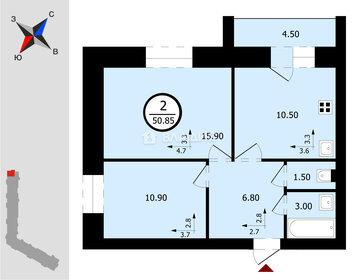 Квартира 48,4 м², 2-комнатная - изображение 1