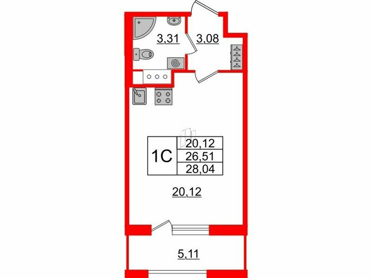 26,5 м², квартира-студия 9 900 093 ₽ - изображение 26