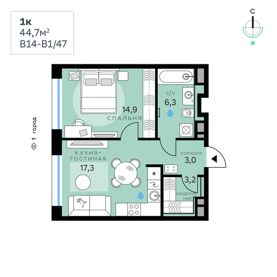44,7 м², 1-комнатная квартира 24 151 410 ₽ - изображение 26