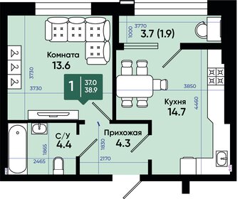 Квартира 39,2 м², 1-комнатная - изображение 1